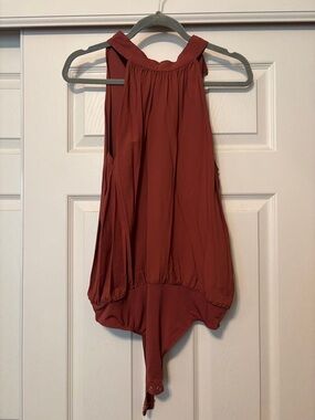 Express Rust Red-Brown Halter Bodysuit